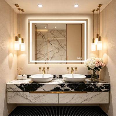 UL Certified Front & Backlit LED Bathroom Vanity Mirror with Lights, Anti-Fog, Dimmable 3-Color Temperature, Memory Function, Tempered Glass Wall Mirror