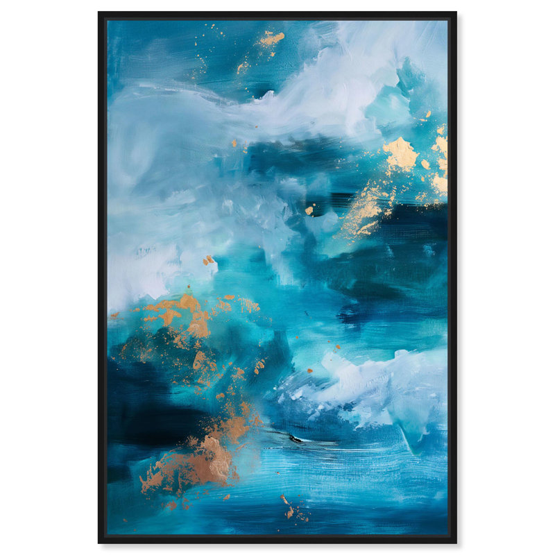 «Aqua Tranquility Canvas Geode» par Art Remedy, Cadre noir, H 16 po x l 11 po