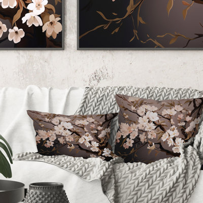 Coussin décoratif avec branche de cerisier rose et blanc I - Cherry Blossom