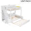 Lit simple superposé au dessus d'un lit double avec escalier de rangement, lit gigogne, tablettes de rangement et port USB, blanc-736386938