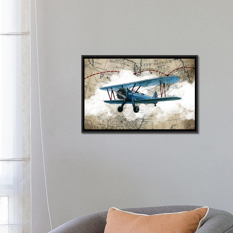 «Biplane I», impression sur toile, H 18 po x l 26 po x P 1,5 po, Toile avec cadre noir, Pas de tapis