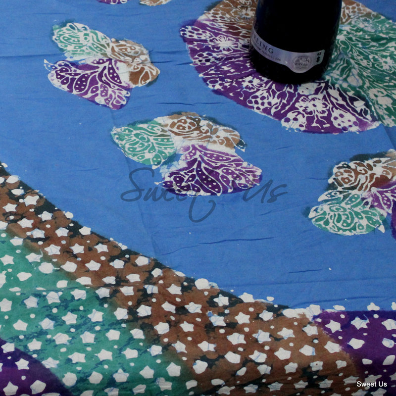 Nappe 100% coton Floral, Bleu ciel