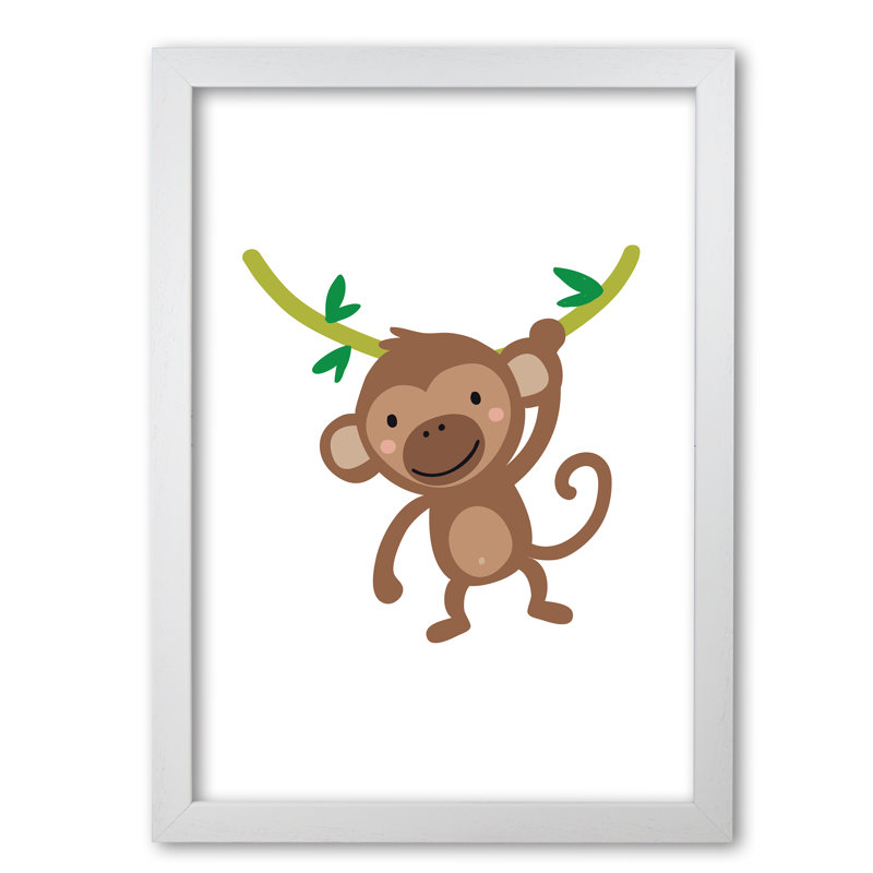 Children's Animals, Monkey - Print, White Grain Frame, 42 cm H x 30 cm W x 5 cm D