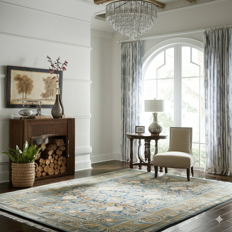 Traditional Blue Hand Knotted Rug, Rectangle 8' x 10'
