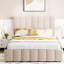 Lit plateforme tapissier beige avec rangement hydraulique fiable