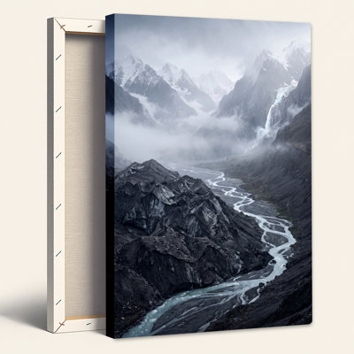 «Misty Mountains with Winding River And Waterfall», art mural