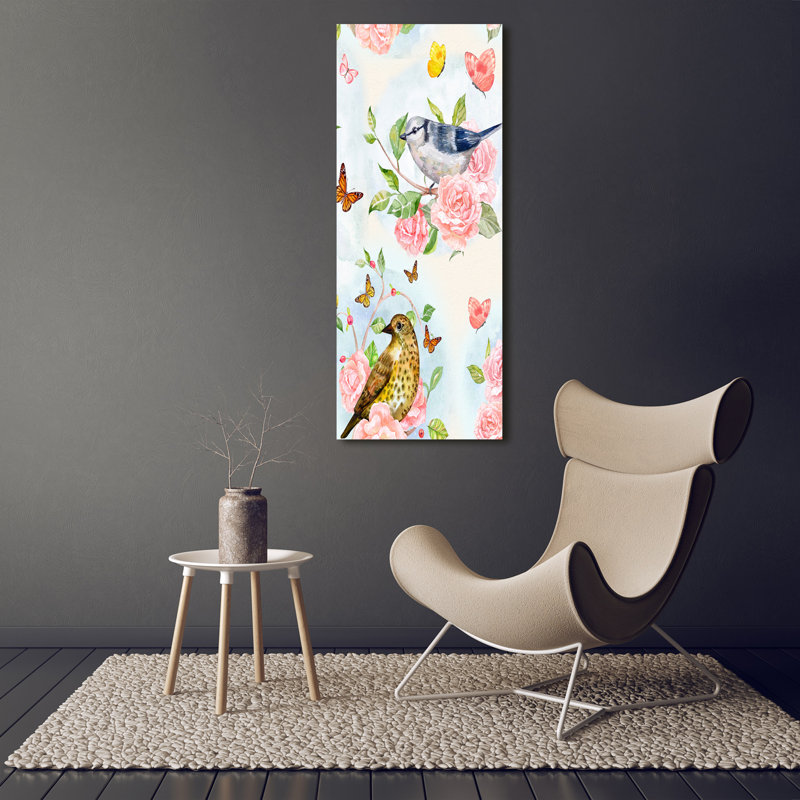 Birds Butterflies Flowers - Wrapped Canvas Print