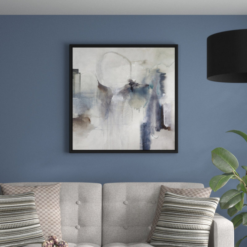 « effluent ii », peinture sur toile, Cadre flottant noir, H 37,7 po x l 37,7 po x P 1,75 po