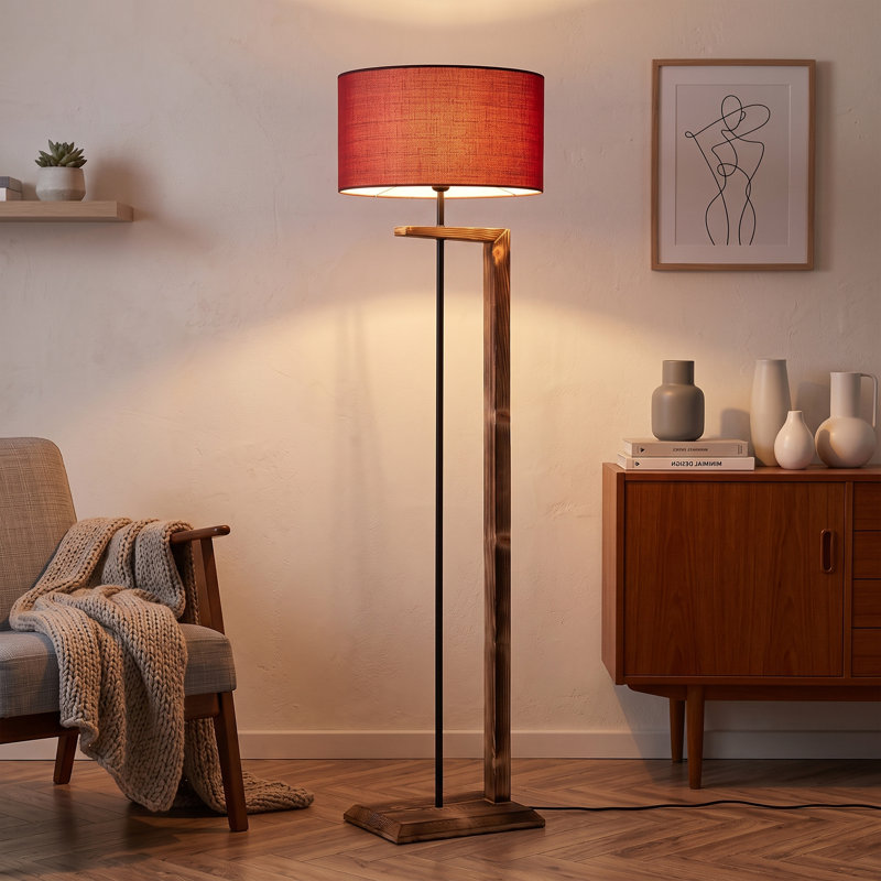 Elysian Brown / Claret Red Drum Shade Floor Lamp