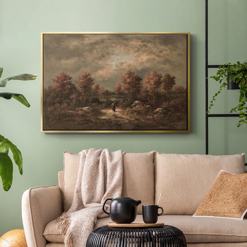 Paysage rétro - Toile tendue avec châssis encadré DXCV III, Or, H 25 po x l 37 po