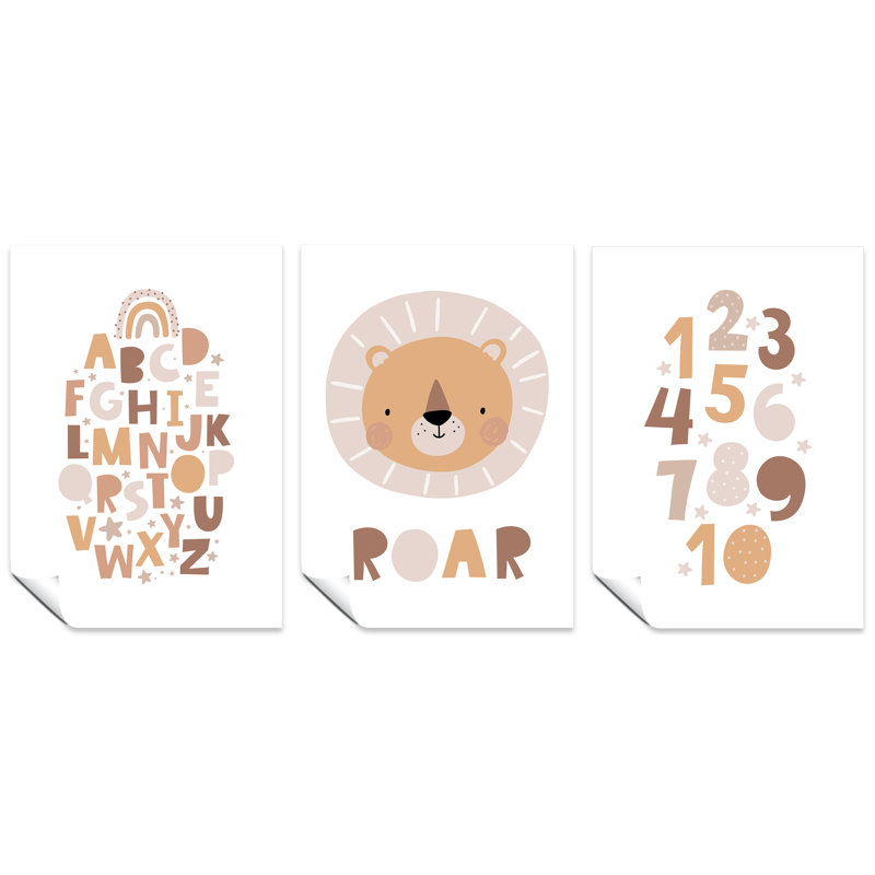 Brown Alphabet, Numbers Educational Classroom - 3 Piece No Frame Print Set, 29.7cm H x 21cm W