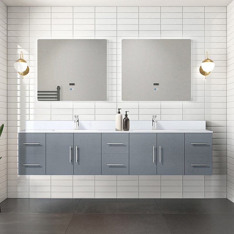 84 po X P 22 po Meuble-lavabo double 4 portes avec plateau en marbre D, Gris foncé