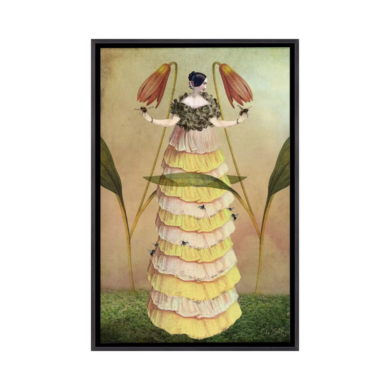 «Queen B» par Catrin Welz-Stein - reproduction, H 40 po x l 26 po x P 1,5 po, Toile avec cadre noir patiné, Pas de tapis