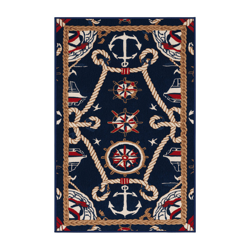 Washable Marina elements Nautical Area Rug, Rectangle 6' x 9'