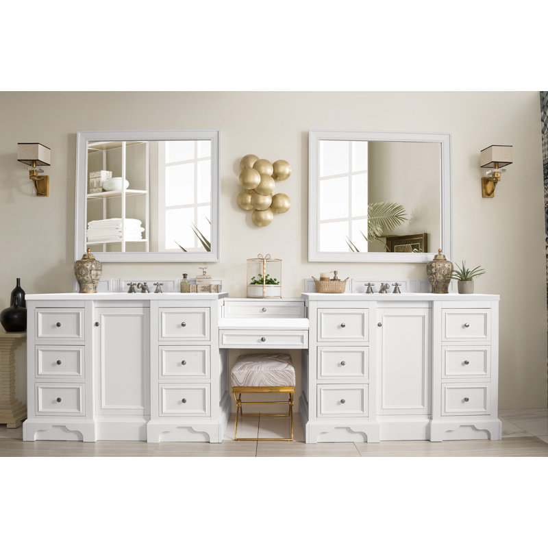 De Soto 118''  W Double Vanity, Bright White, White Zeus