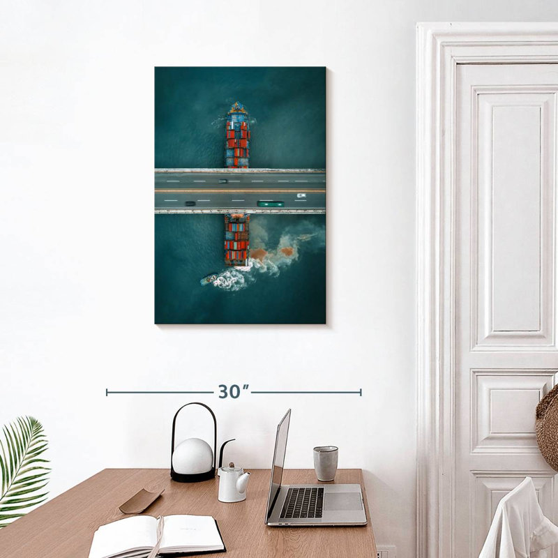 Mehar Cargo Ship Under Bridge, 30" H x 20" W