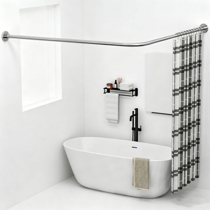 Ensemble de tringle à rideau de douche en L 304 de 24 à 69 po x 71 à 85 po en acier inoxydable