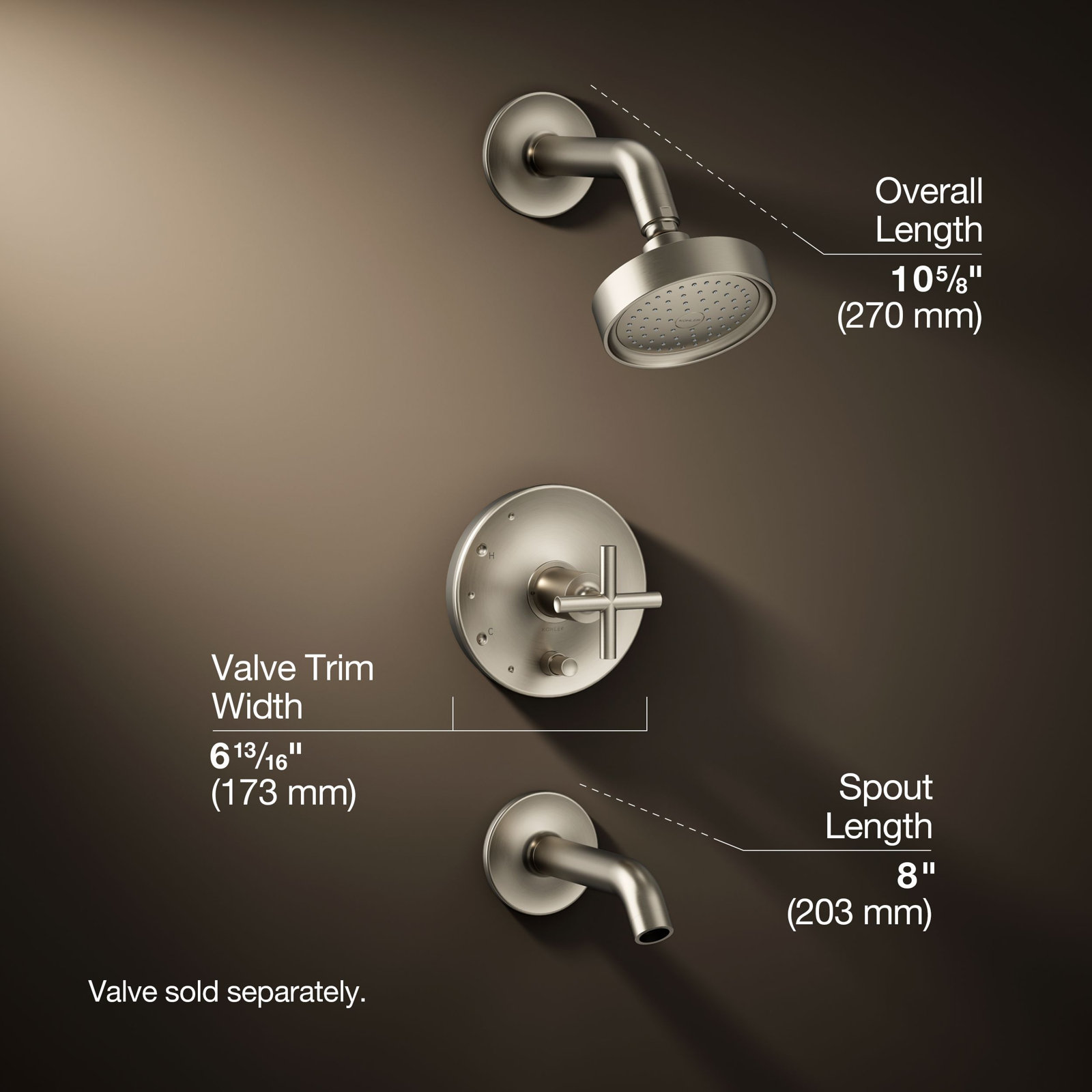 Purist Thermostatic Tub and Shower Faucet, Vibrant Brushed Nickel, Cross Handle, 2.5 GPM