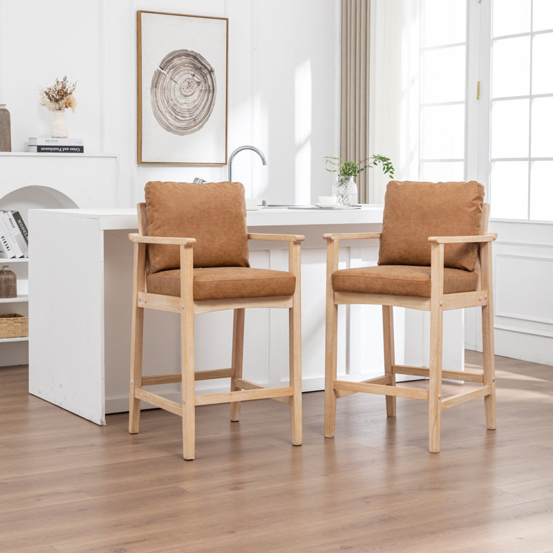 Ensemble de 2 tabourets de bar en bois massif Willbanks, Brun