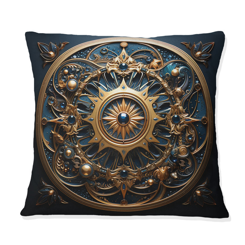 Coussin imprimé de fleurs dorées et bleu sarcelle - phoque antique, H 16 po x l 16 po, Carré