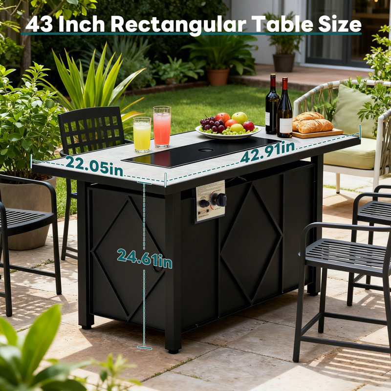 7-Piece Outdoor Patio Furniture Set With 55,000 BTU Fire Pit Table, PE Wicker Sectional Conversation Sofa Set with Fire Pit Table