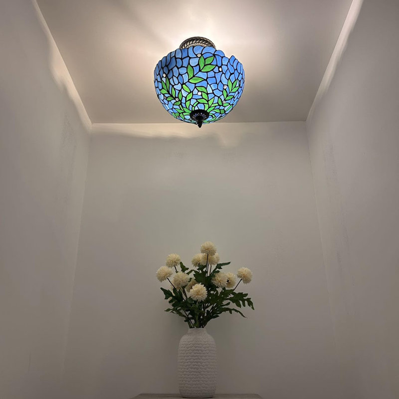 Tiffany Glass Semi Flush Mount, Blue