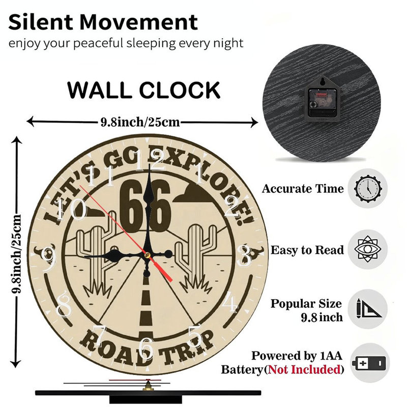 Horloge murale en bois 10 po, mouvement silencieux, à piles (piles AA non incluses), décor artistique, parfait pour les décorations