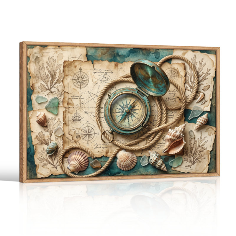 Ensemble de 1 tableau sur toile vintage sur le thème nautique, 28"H x 40"W, Natural