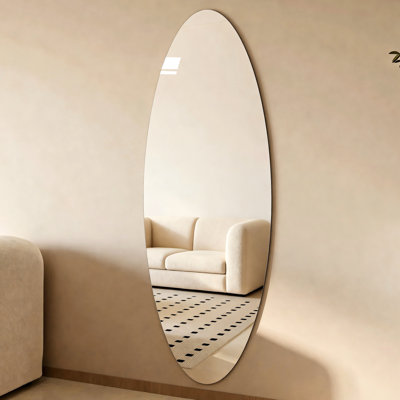 Miroir moderne ovale pleine longueur de 63 po x 21 po, verre argenté, incassable, à fixation verticale ou adhésive, idéal pour un usage domestique et commercial.