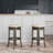 30" Bar Stool, Weathered Gray Finish, French Gray Leather Seat-557231698