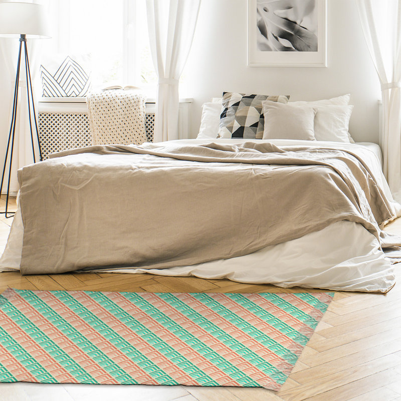 Motif géométrique rayé vert/orange Tapis décoratif, non