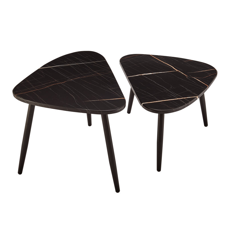 Aurora Black Marble and Metal Oval Semi-Nested Coffee Table Set