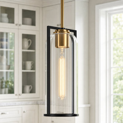 Sandrell 1-Light 12" H Gold/Black Pendant