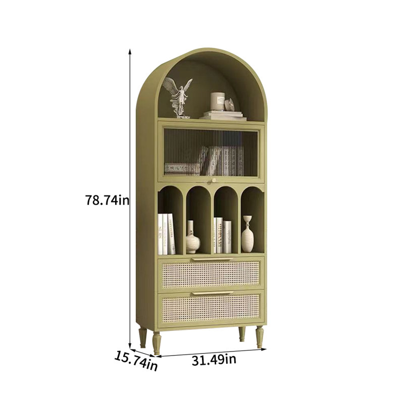 Bibliothèque moderne en bois et rotin simple, Vert