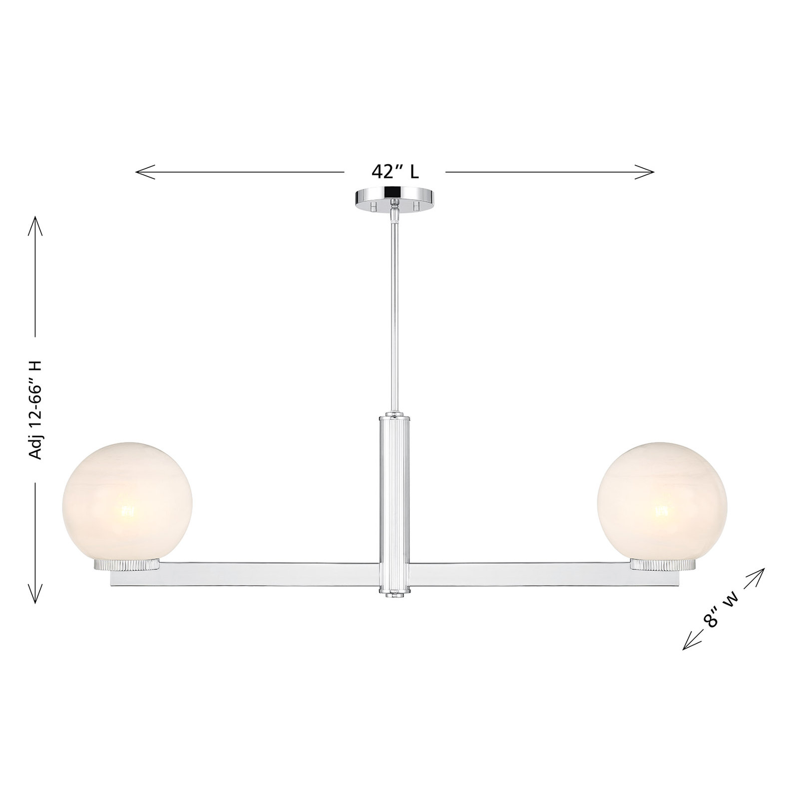 Claudette 2-Light Linear Chandelier, Chrome
