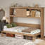 Lit simple en bois - lit teinté avec station de charge, tiroir et 2 rangements, tiroir à ports de couleur pin, tablettes, structure solide et fiable-1262841182