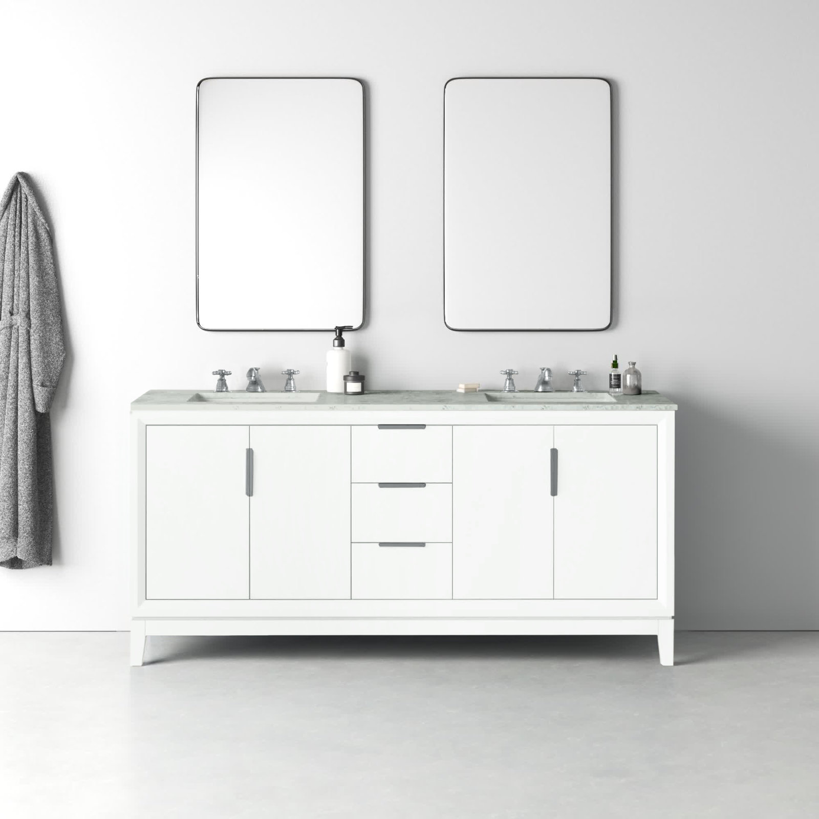 Charlise 72" Carrara Marble Double Bathroom Vanity, Pure White, Hook