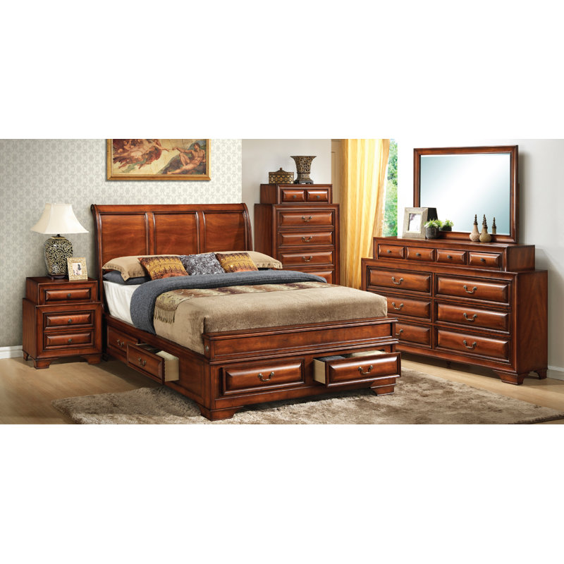 Charline Storage Sleigh Bed, King, Oak
