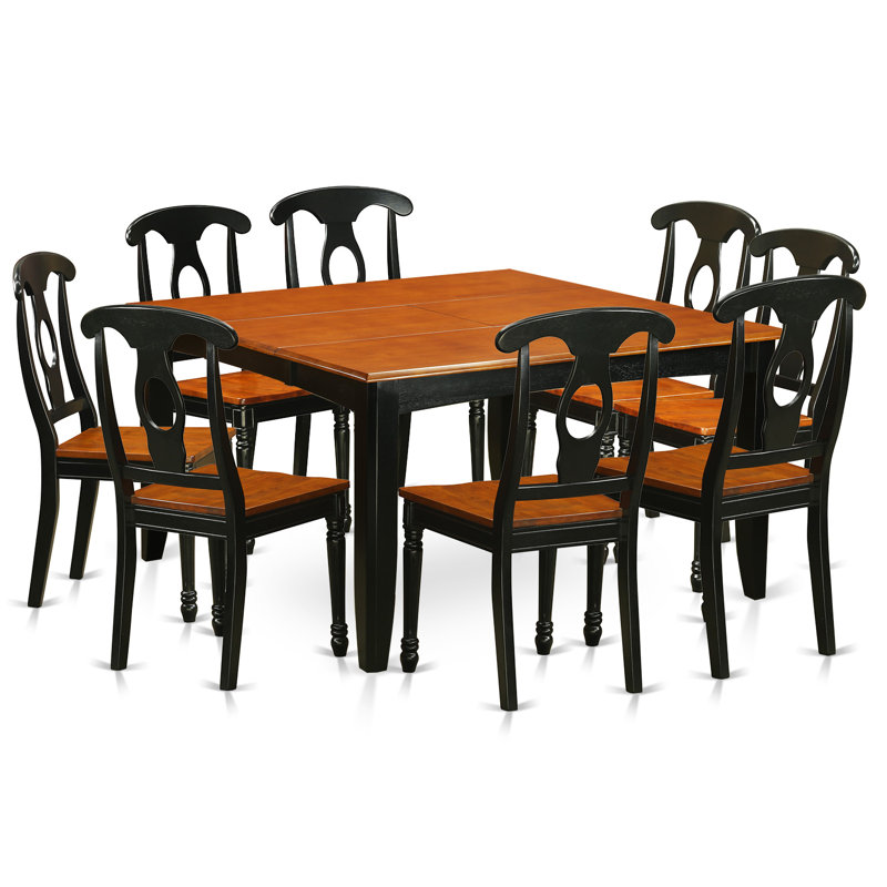 Ensemble de mobilier de salle à manger 9 pièces comprenant une table de cuisine carrée avec rallonge papillon et 8 chaises, noir et cerise