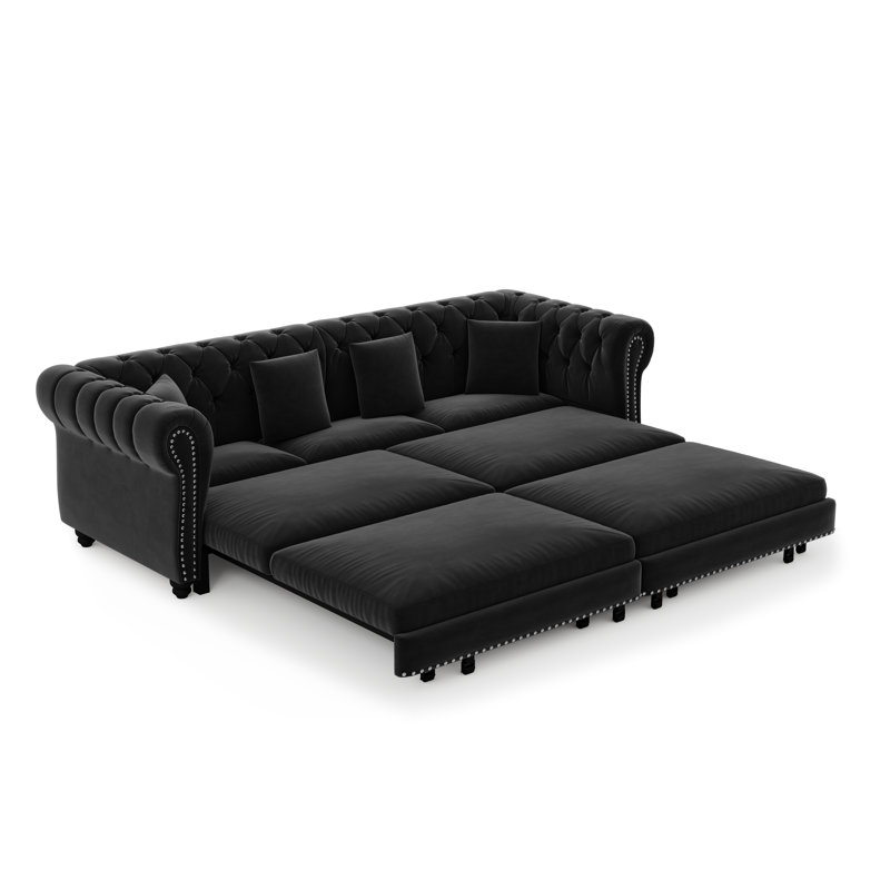 Canapé-lit convertible 3 en 1 Velveth avec revêtement en velours capitonné, Noir