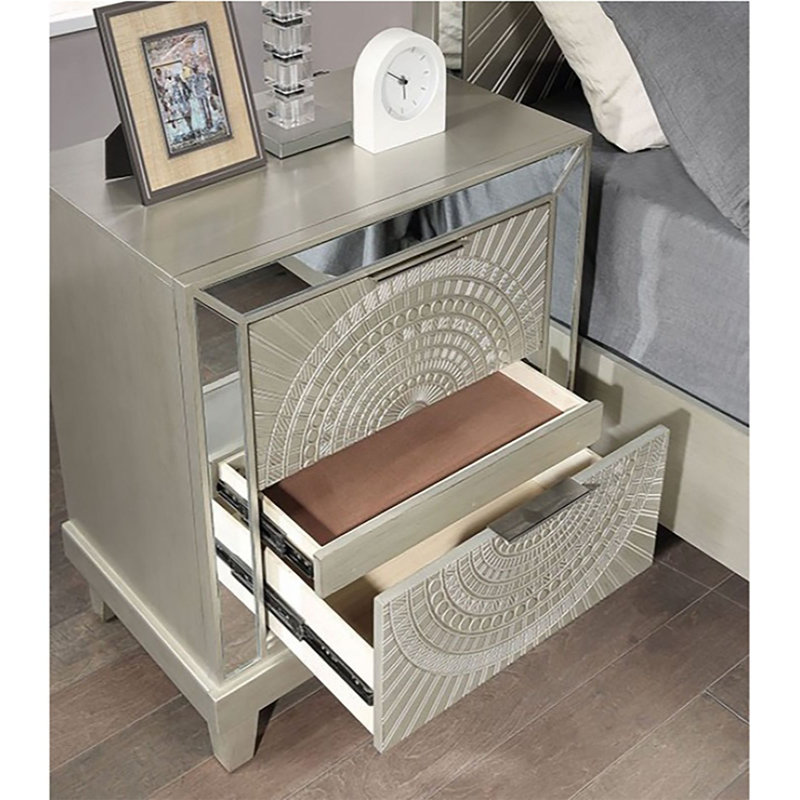 Table de chevet 2 tiroirs Haferd - gris / argent