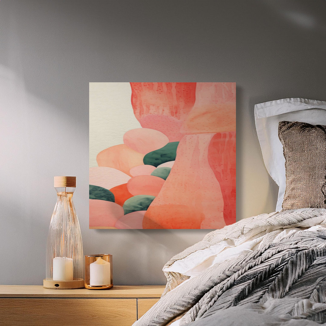 Abstract Forms Canvas Wall Art, Coral Peach Green Palette, Modern Home Decor, Gallery Wrapped, Ready to Hang, Archival Quality Print