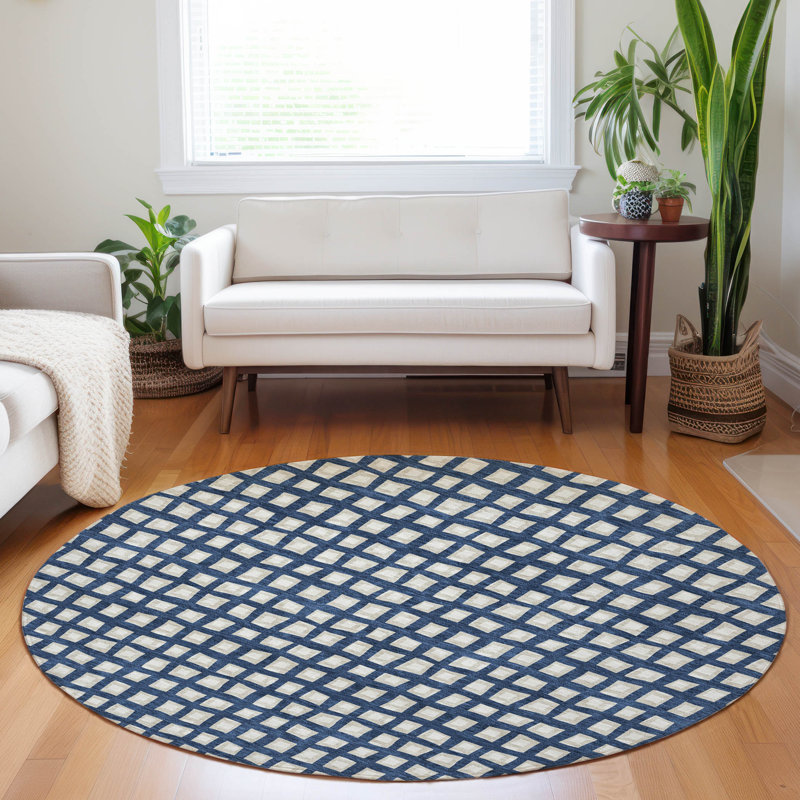 Premium Machine Washable Parramatta Blue Rug, Round 8'