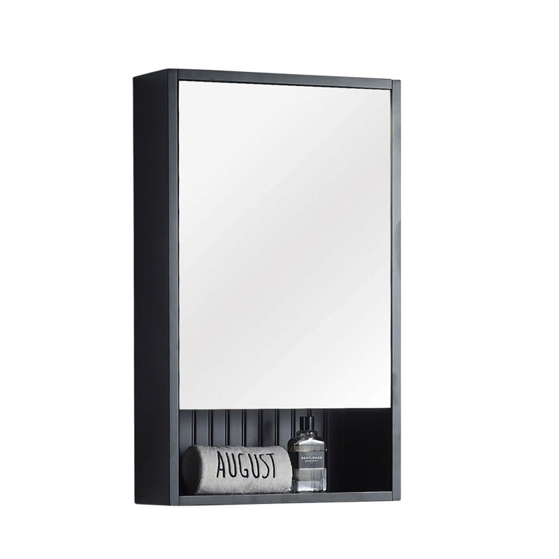 Asahel W 30'' H Surface Framed Medicine Cabinet Mirror 2 Fixed, 30" H x 18" W x 6" D, Black