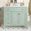 Meuble-lavabo de salle de bain avec lavabo, armoire en bois massif vert, tiroir rabattable, portes à fermeture en douceur, poignées dorées, design moderne