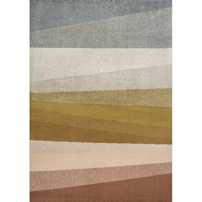 Tapis rouge / jaune / gris à rayures géométriques Howden, Rectangle 2 pi 11 po x 4 pi 11 po