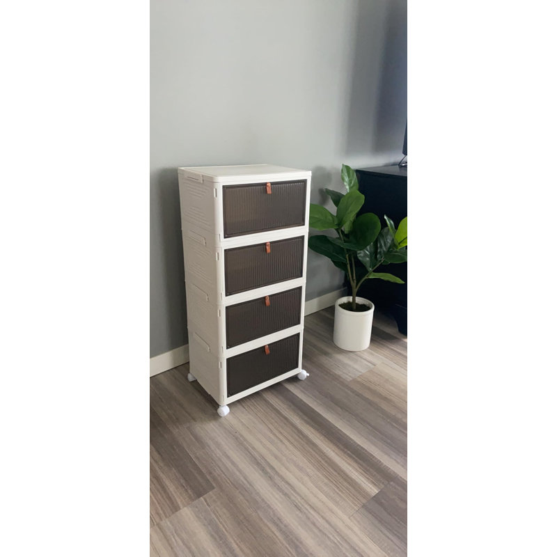 Plastic Storage Bins 4 Tier, Stackable Storage Bins with Lids and Wheels,Folding Storage Containers