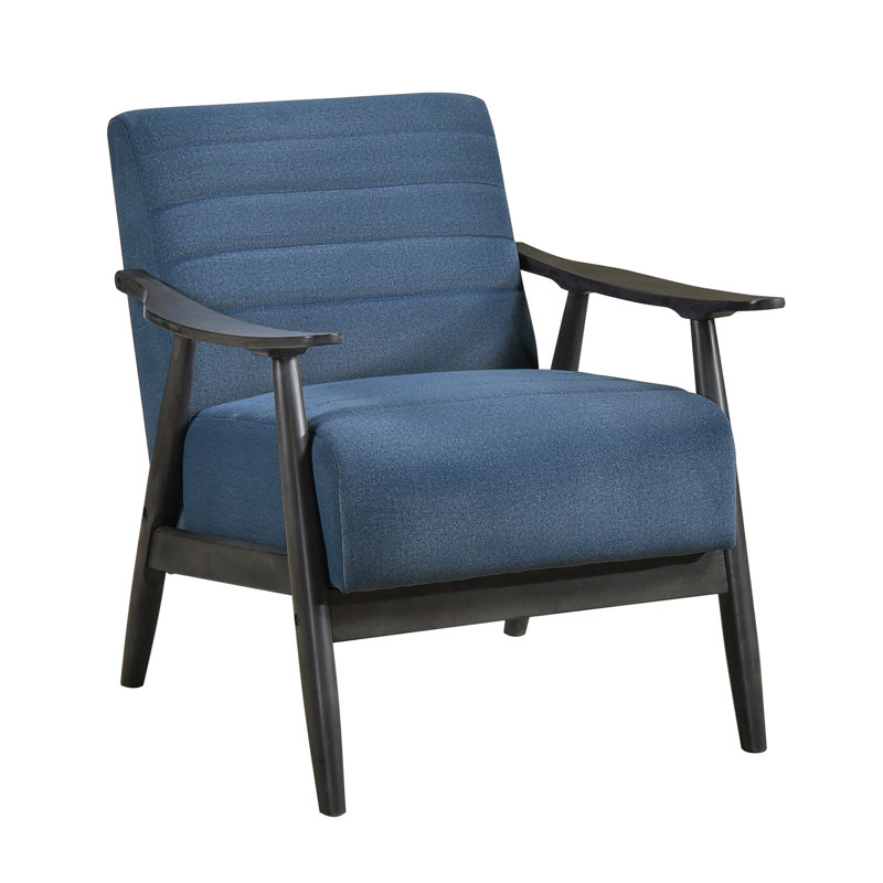 Fauteuil d'appoint avec siège en velours bleu, structure en bois massif gris foncé, rembourrage à ressorts ensachés, style transitionnel, revêtement en tissu, poids du colis : 18 kg