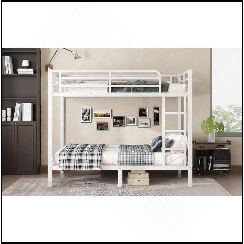 Lit superposé double au-dessus de double en métal pour les adolescents et les adultes, peu encombrant / sans sommier tapissier, blanc