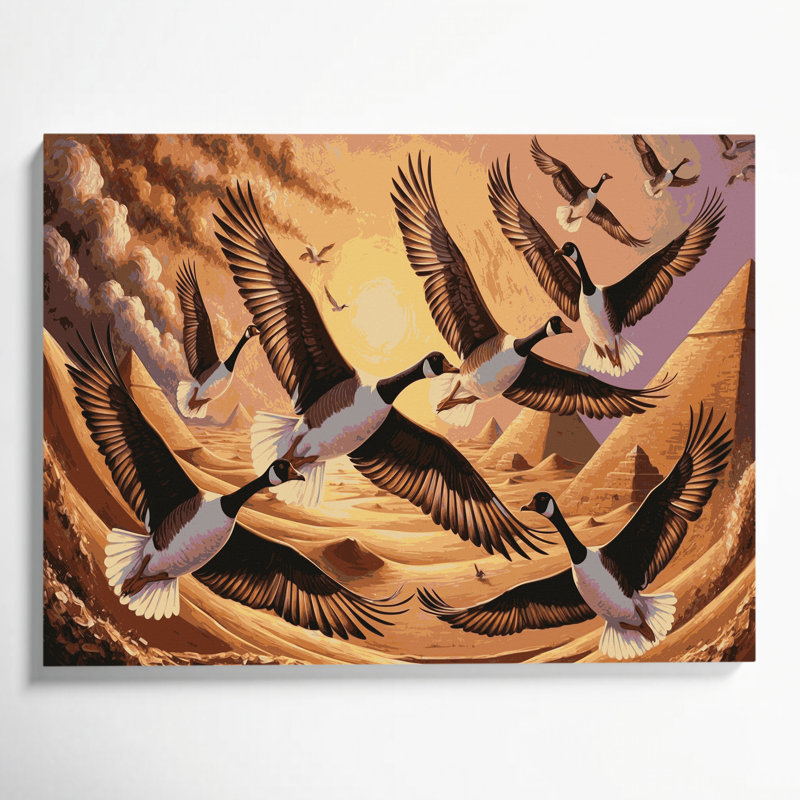 Oiseaux égyptiens, toile d'oie brune, H 11 po x l 14 po